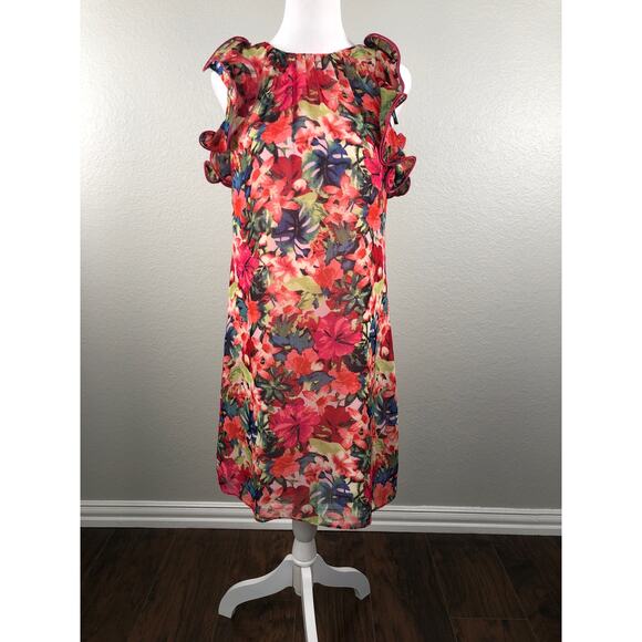 Vince Camuto Women's Size 2 Floral Print Ruffle Dress NEW - Picture 1 of 11